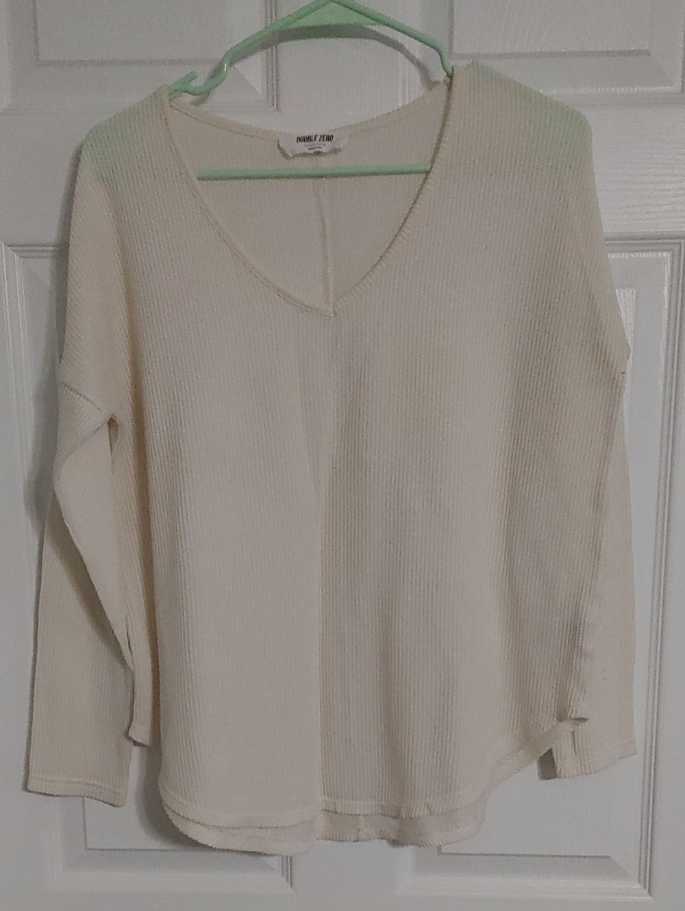 Double Zero Cream Ribbed V-Neck Top Oversized Medium